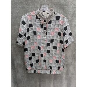 Vintage Top Women's‎ 10 Button Popover Shirred Elastic Waist